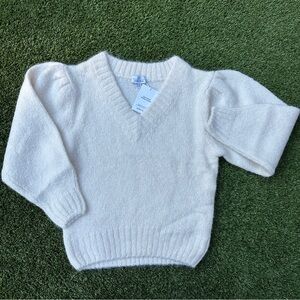 & Other Stories Cream V-Neck Puff Sleeve Sweater